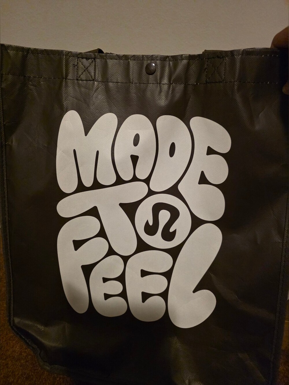 New- Lululemon Chocolate Tote Bag with White "Made to Feel" Graphic
